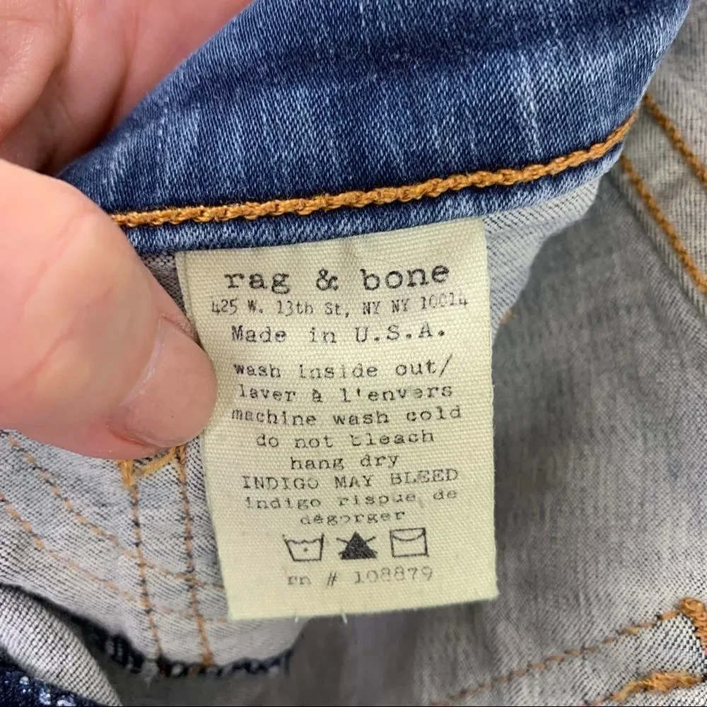 Rag & Bone The Legging Skinny Jeans - Clean Indigo Medium Wash‎ Low-rise Sz 25